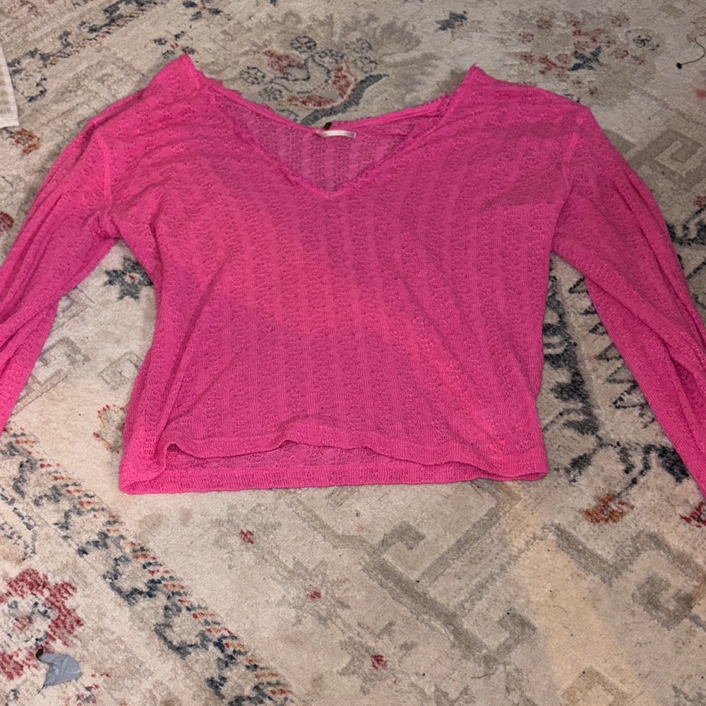 Free People Fuchsia V-Neck Blouse
